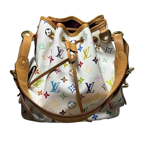 Authentic Louis Vuitton Multicolor Petit Noe Bucket Style White Monogram Rainbow - Picture 1 of 17